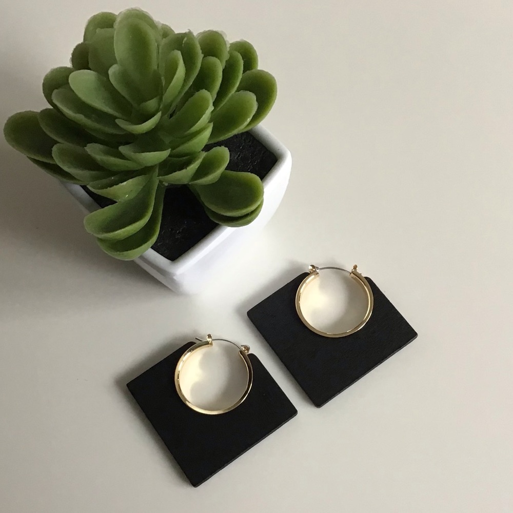 NEW Lightweight Square Wood Contemporary Earrings